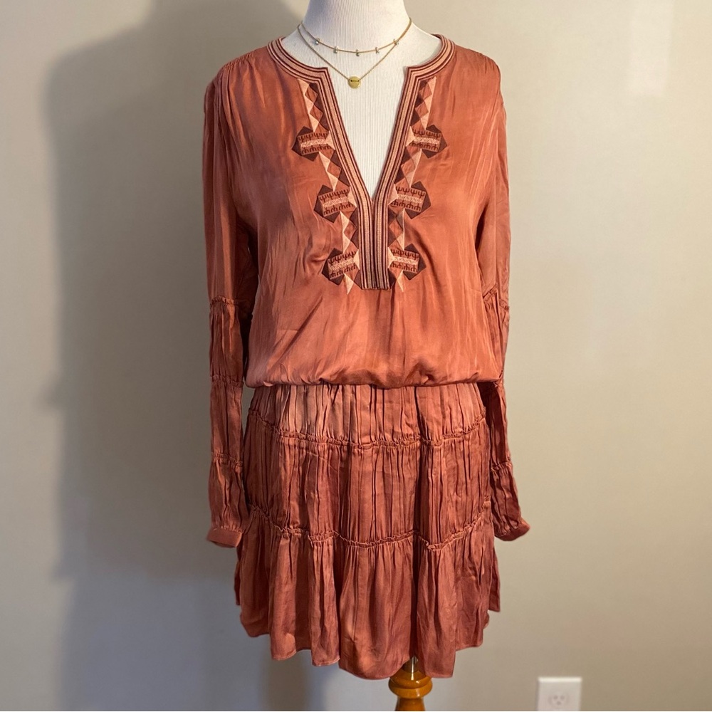Frye Odetta pink embroidered dress. Size small. Anthropologie. Boho. Western.